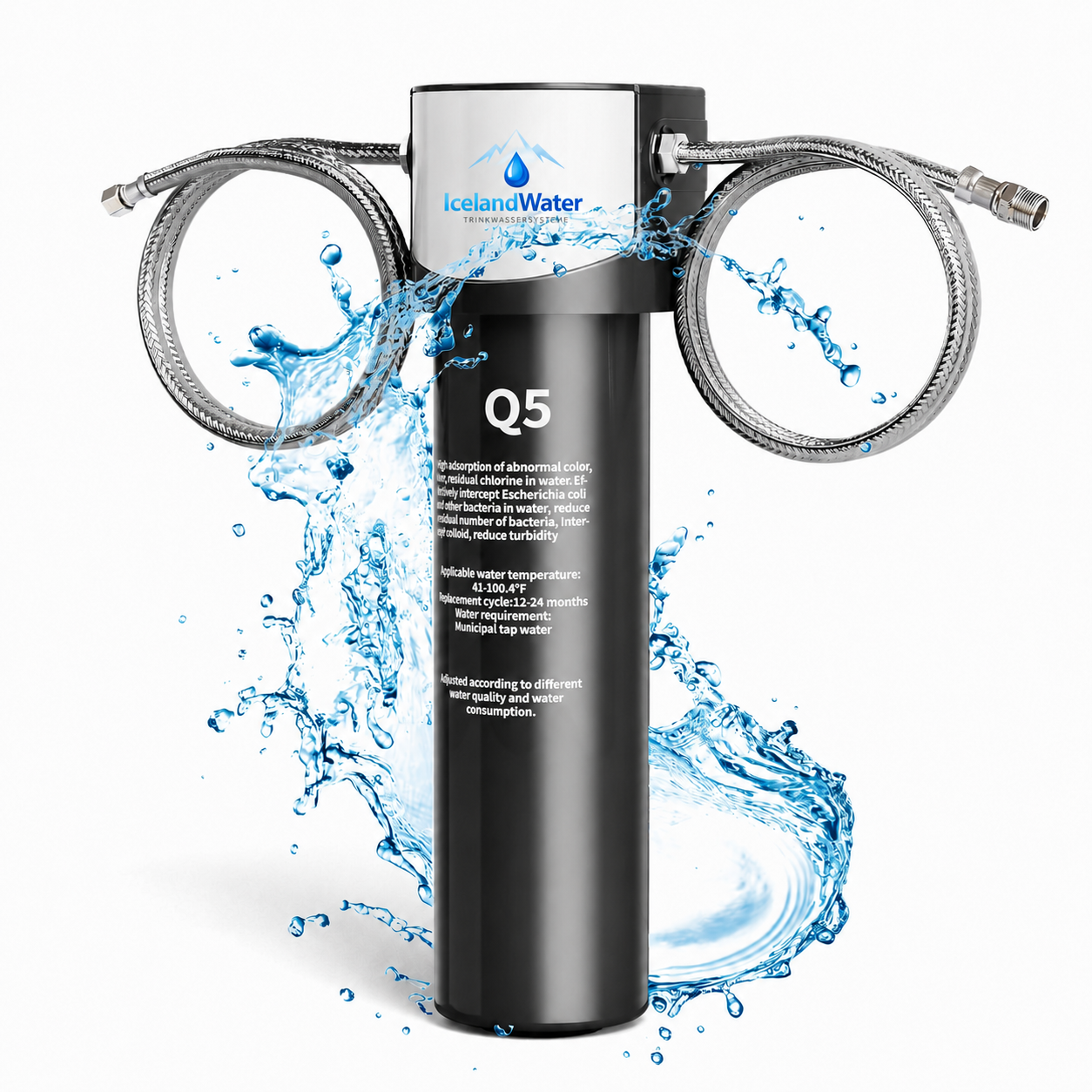 ICELANDWATER Q5-CTO Untertisch-Wasserfilter mit Aktivkohle für Küche, Camper & Wohnmobil