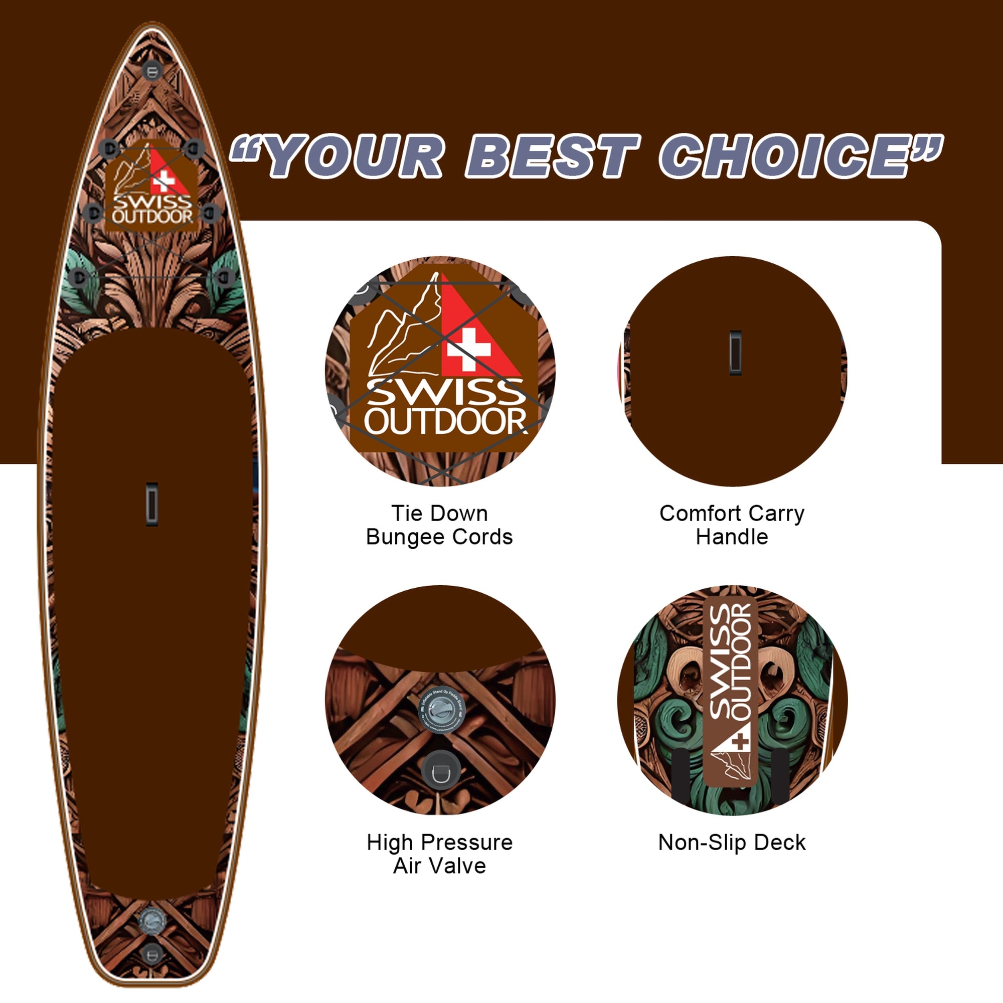 SWISS OUTDOOR S.O. Stand Up Paddle SUP 3-Finnen 2-Wege-Pumpe - 350cm TIKI