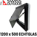 SWISS OUTDOOR S.O. Ausstellfenster Echtglas 1200x500 Eckig Innenrahmen weiß