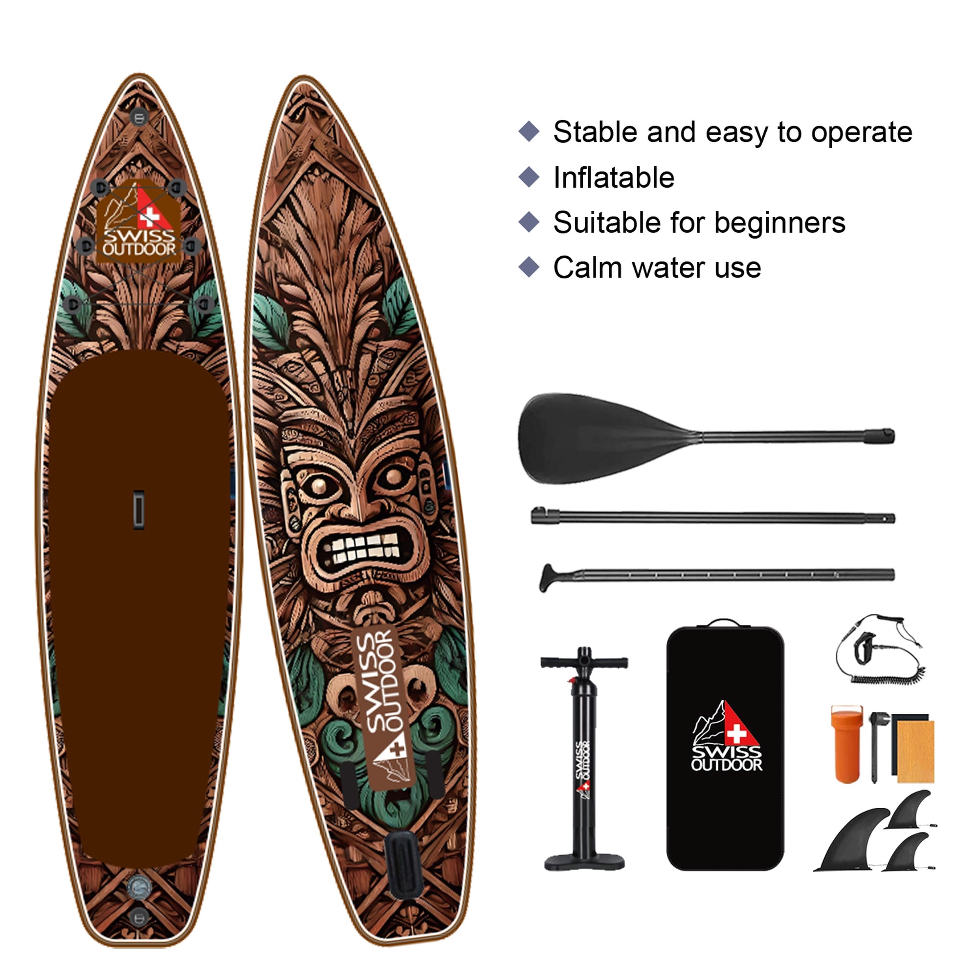 SWISS OUTDOOR S.O. Stand Up Paddle SUP 3-Finnen 2-Wege-Pumpe - 350cm TIKI