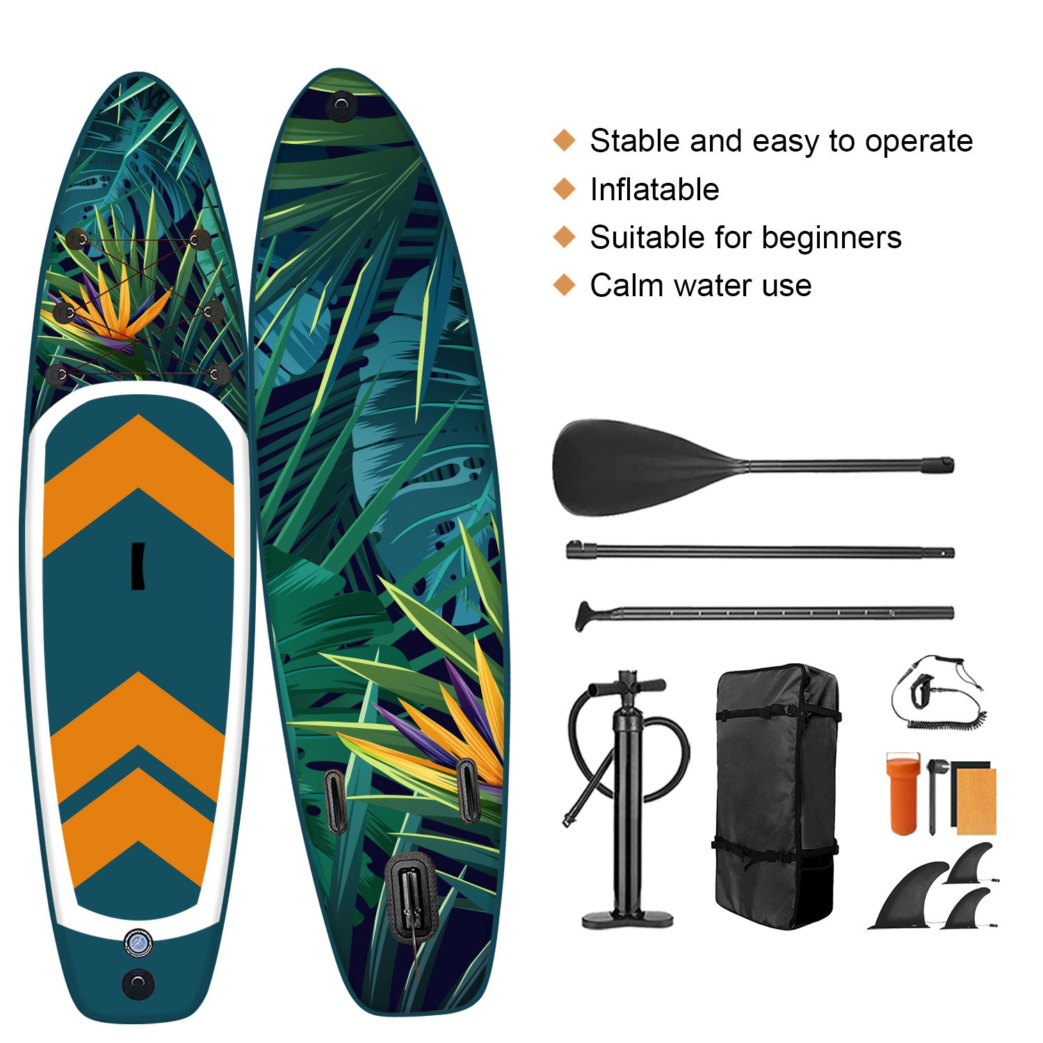 SWISS OUTDOOR S.O. Stand Up Paddle SUP 3-Finnen 2-Wege-Pumpe - 350cm Dschungeldesign