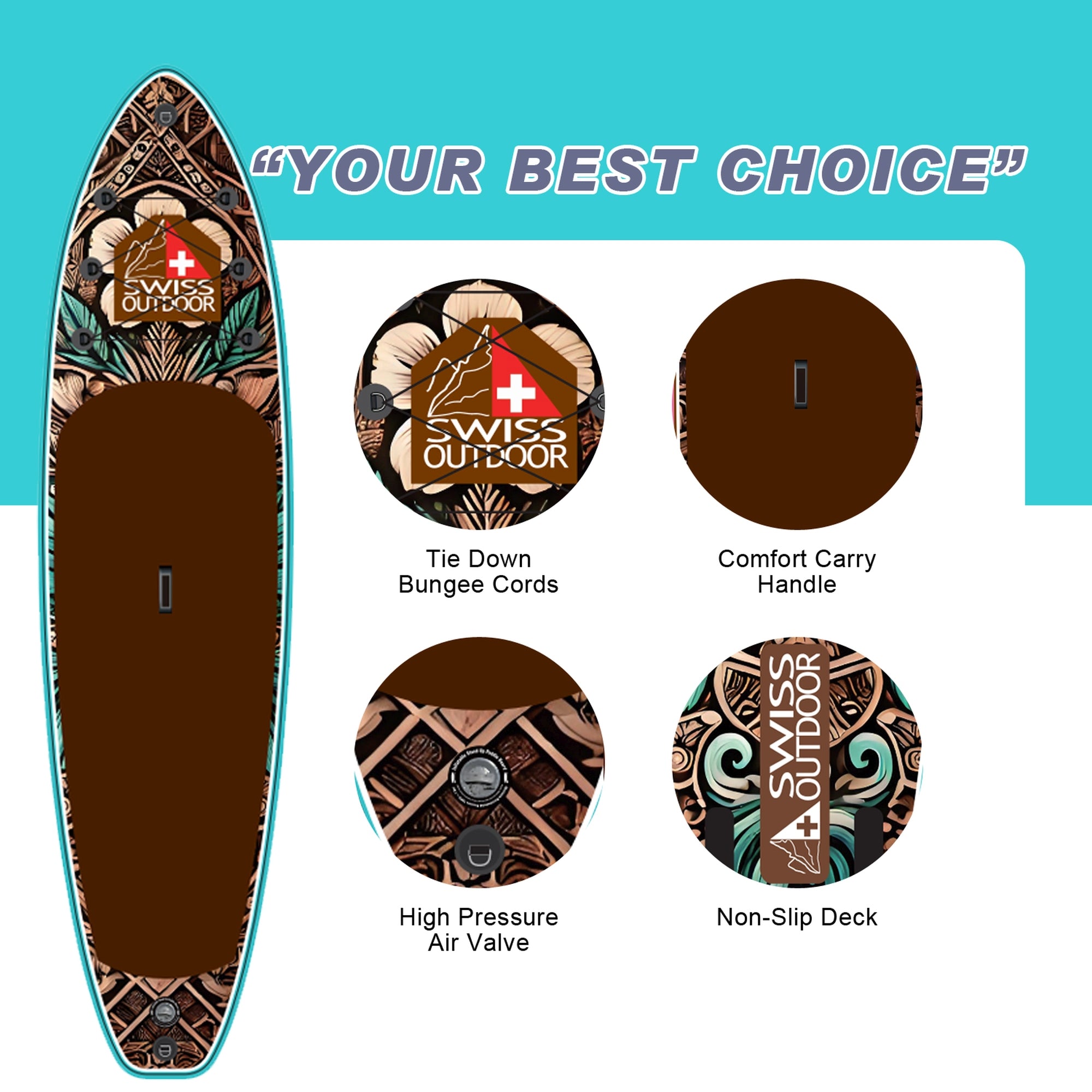 SWISS OUTDOOR S.O. Stand Up Paddle SUP 3-Finnen 2-Wege-Pumpe - 320cm TIKI