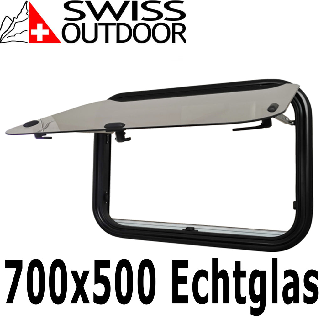 SWISS OUTDOOR S.O. Ausstellfenster Echtglas 700x500 Rund Innenrahmen weiß