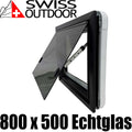 SWISS OUTDOOR S.O. Ausstellfenster Echtglas 800x500 Eckig Innenrahmen weiß