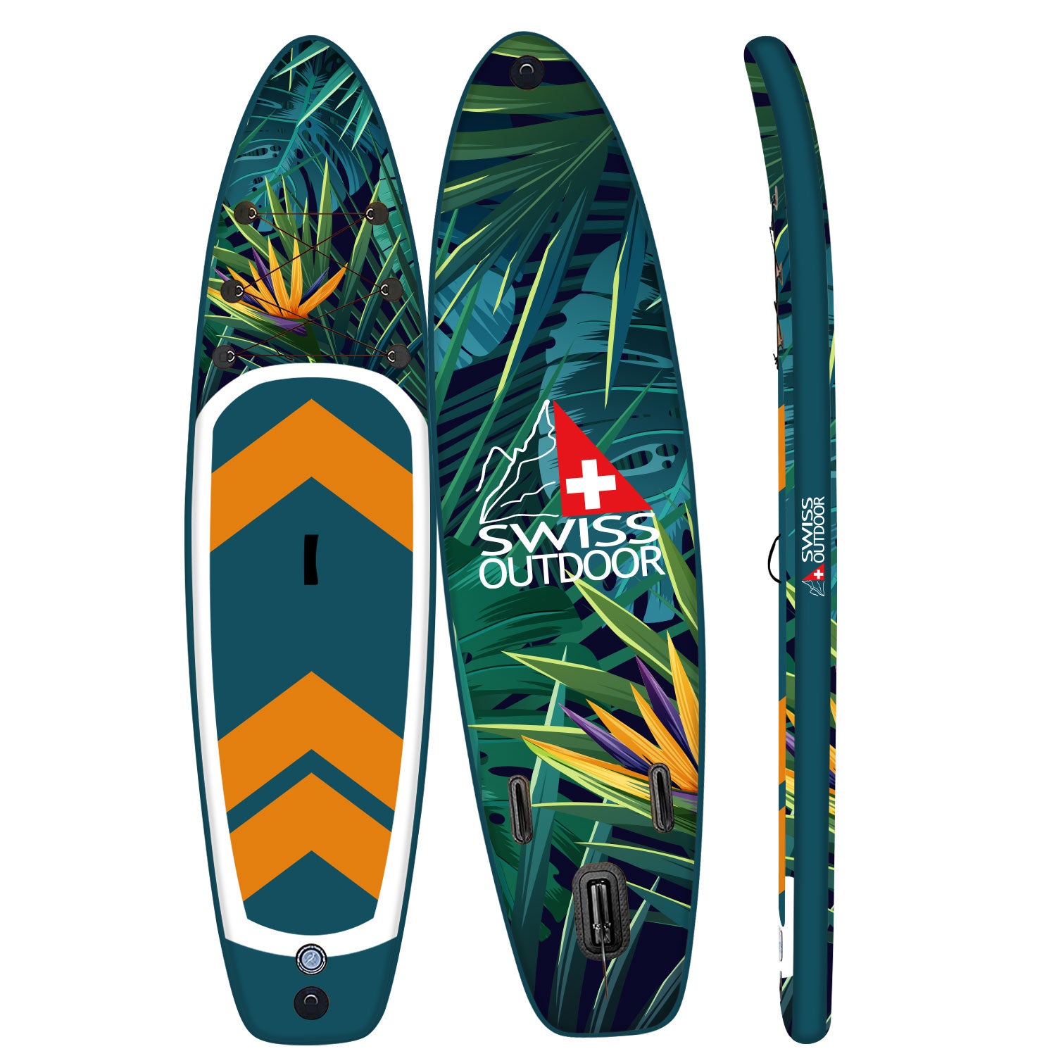 SWISS OUTDOOR S.O. Stand Up Paddle SUP 3-Finnen 2-Wege-Pumpe - 320cm Dschungeldesign