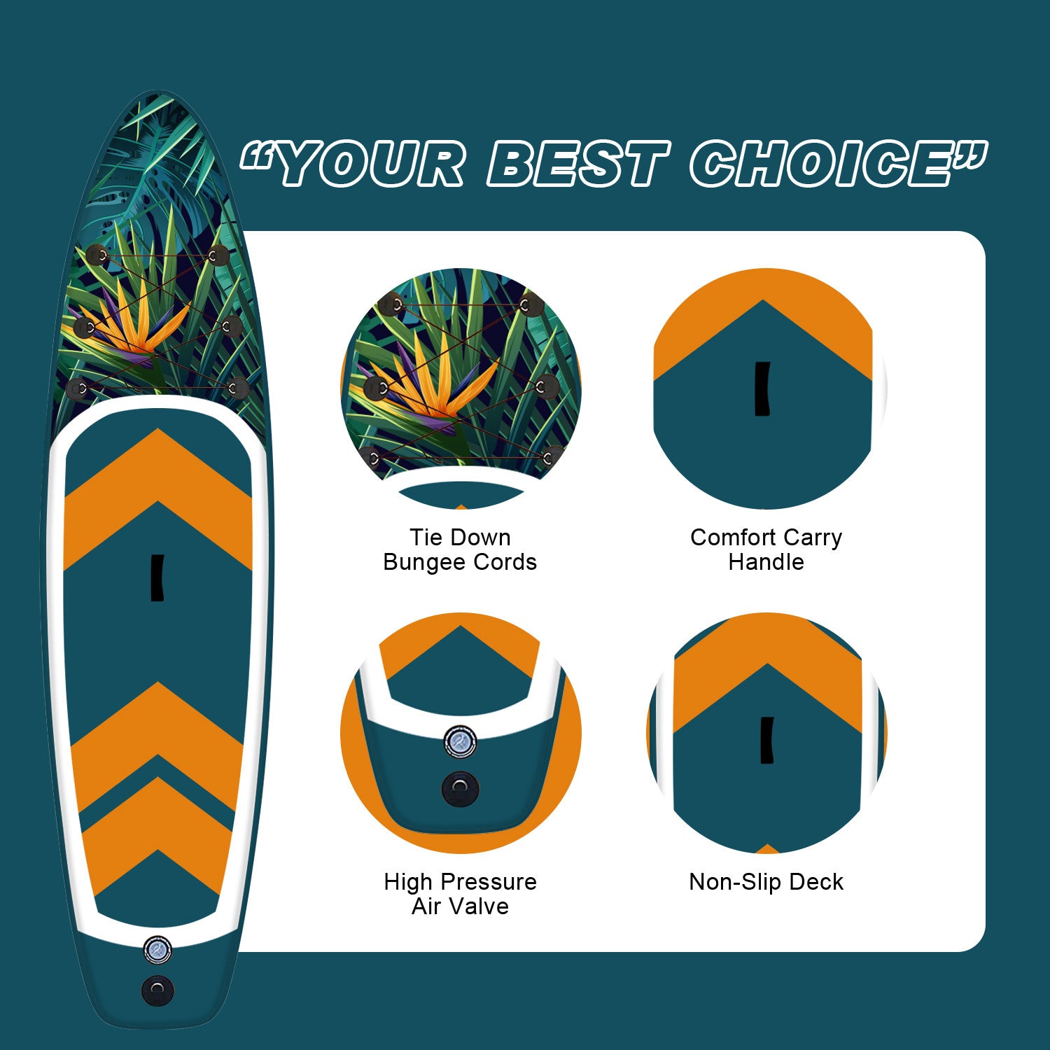 SWISS OUTDOOR S.O. Stand Up Paddle SUP 3-Finnen 2-Wege-Pumpe - 320cm Dschungeldesign