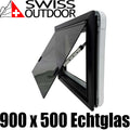 SWISS OUTDOOR S.O. Ausstellfenster Echtglas 900x500 Eckig Innenrahmen weiß