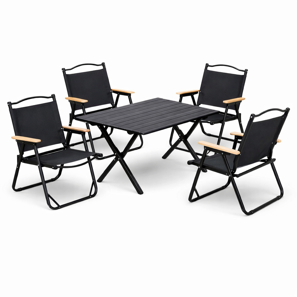 SWISS OUTDOOR Camping Tisch mit 4 Stühlen Set – 120x60 cm Klapptisch + 4 faltbare Campingstühle Outdoor Möbel