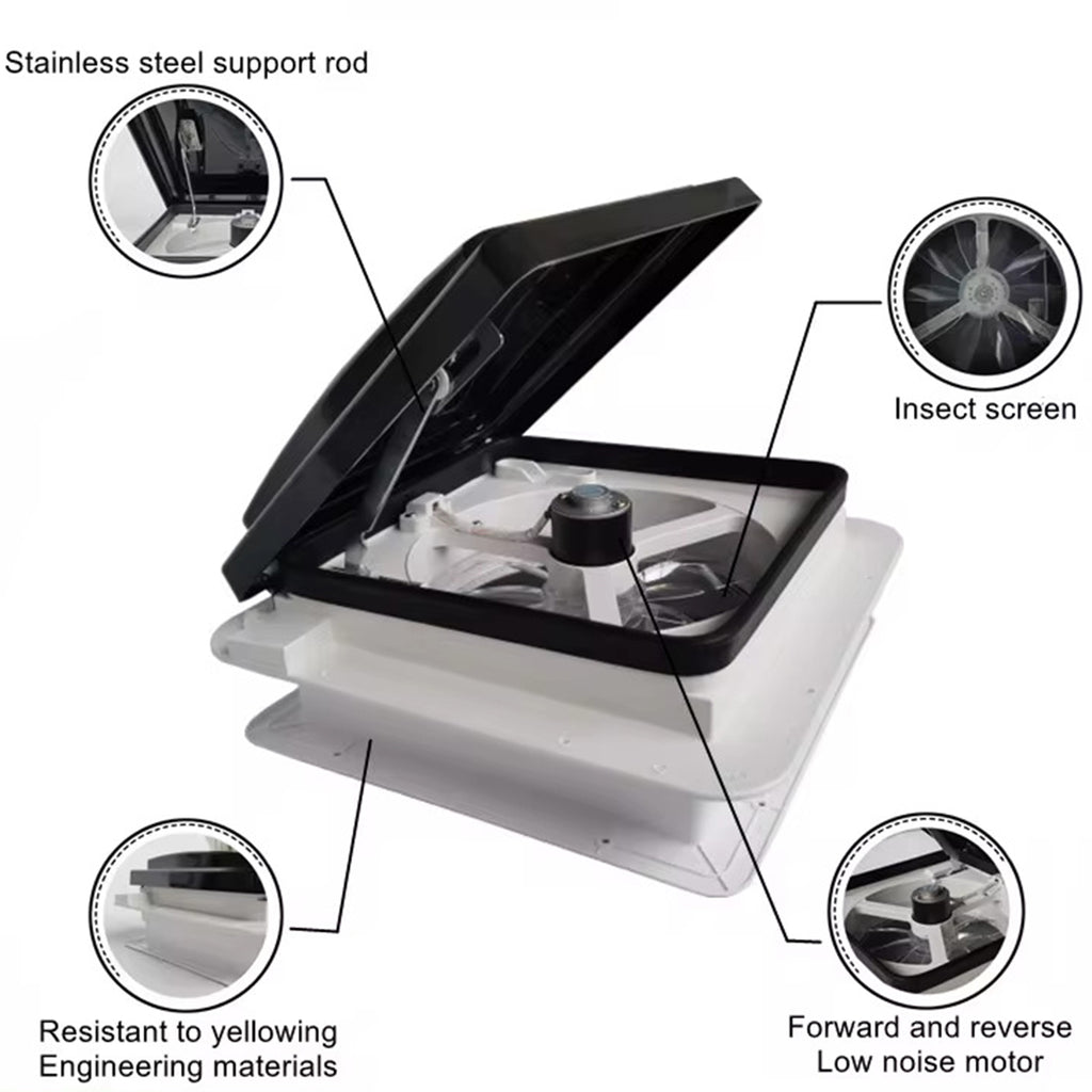 SWISS OUTDOOR S.O. Camper Dachlüfter 400x400 Vollelektrisch mit LED