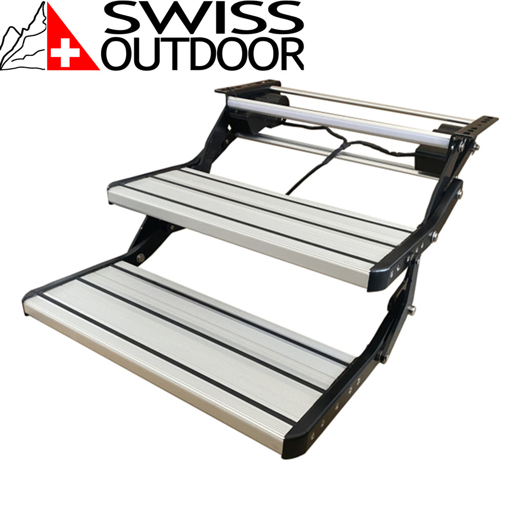 SWISS OUTDOOR S.O. Camper Trittstufe 2-fach ELEKTRISCH Aluminium Universell 600x210 2 Stufen