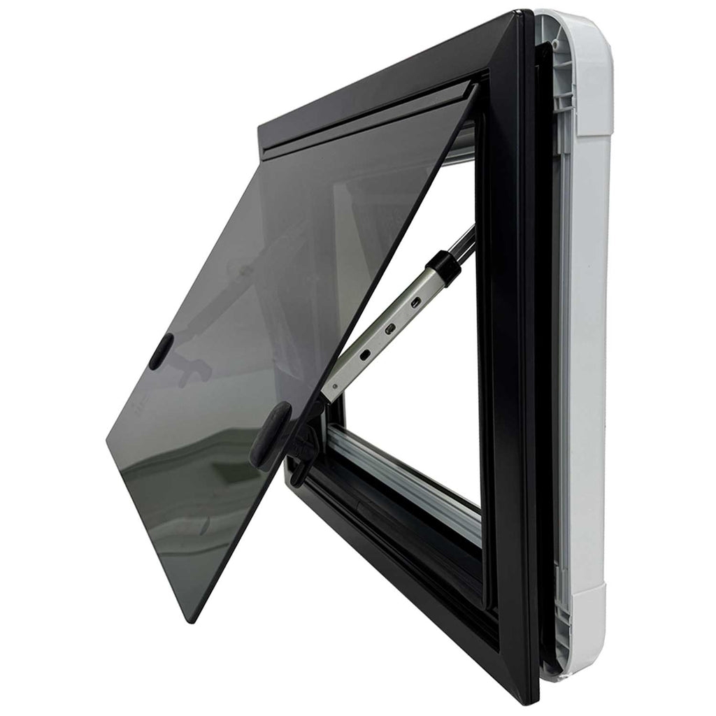 SWISS OUTDOOR S.O. Ausstellfenster Echtglas 900x500 Eckig Innenrahmen weiß