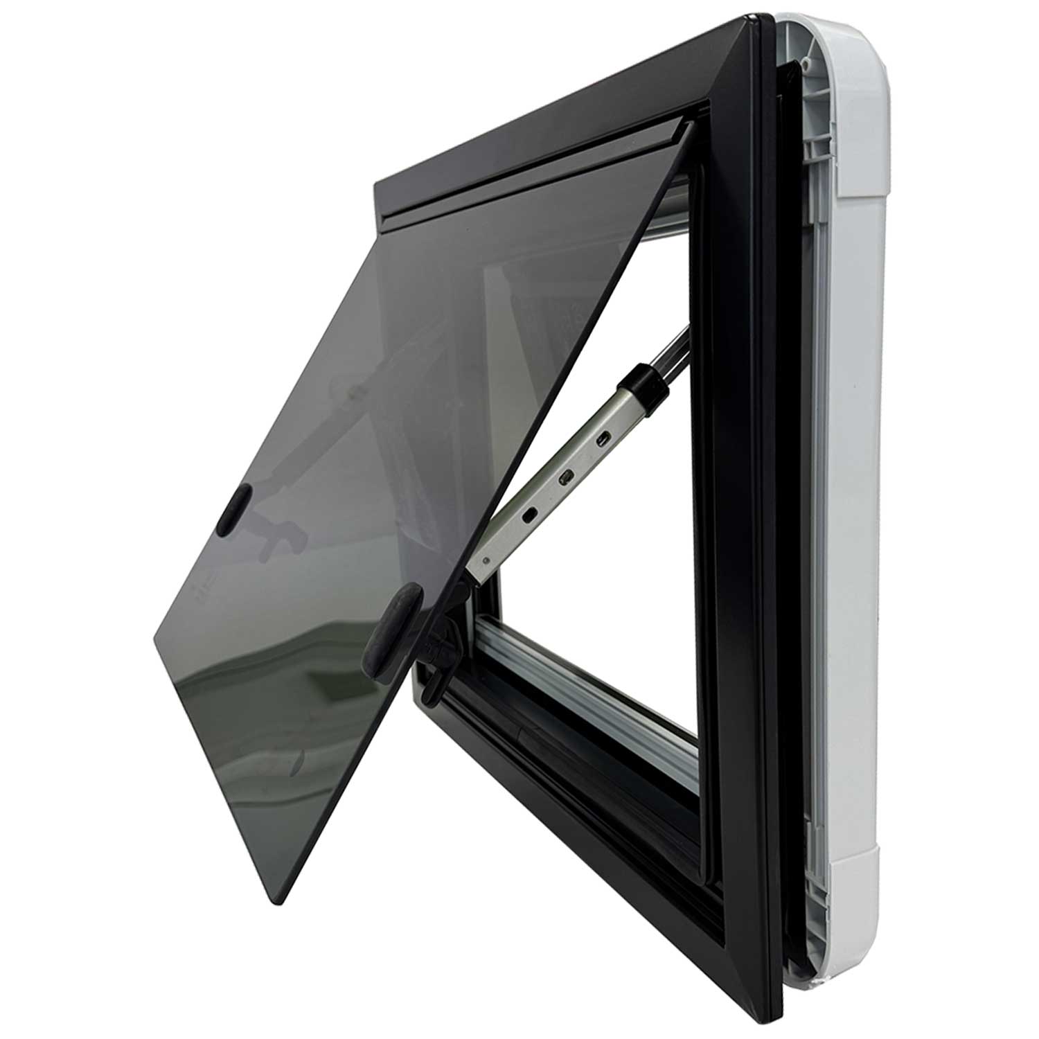 SWISS OUTDOOR S.O. Ausstellfenster Echtglas 1200x500 Eckig Innenrahmen weiß