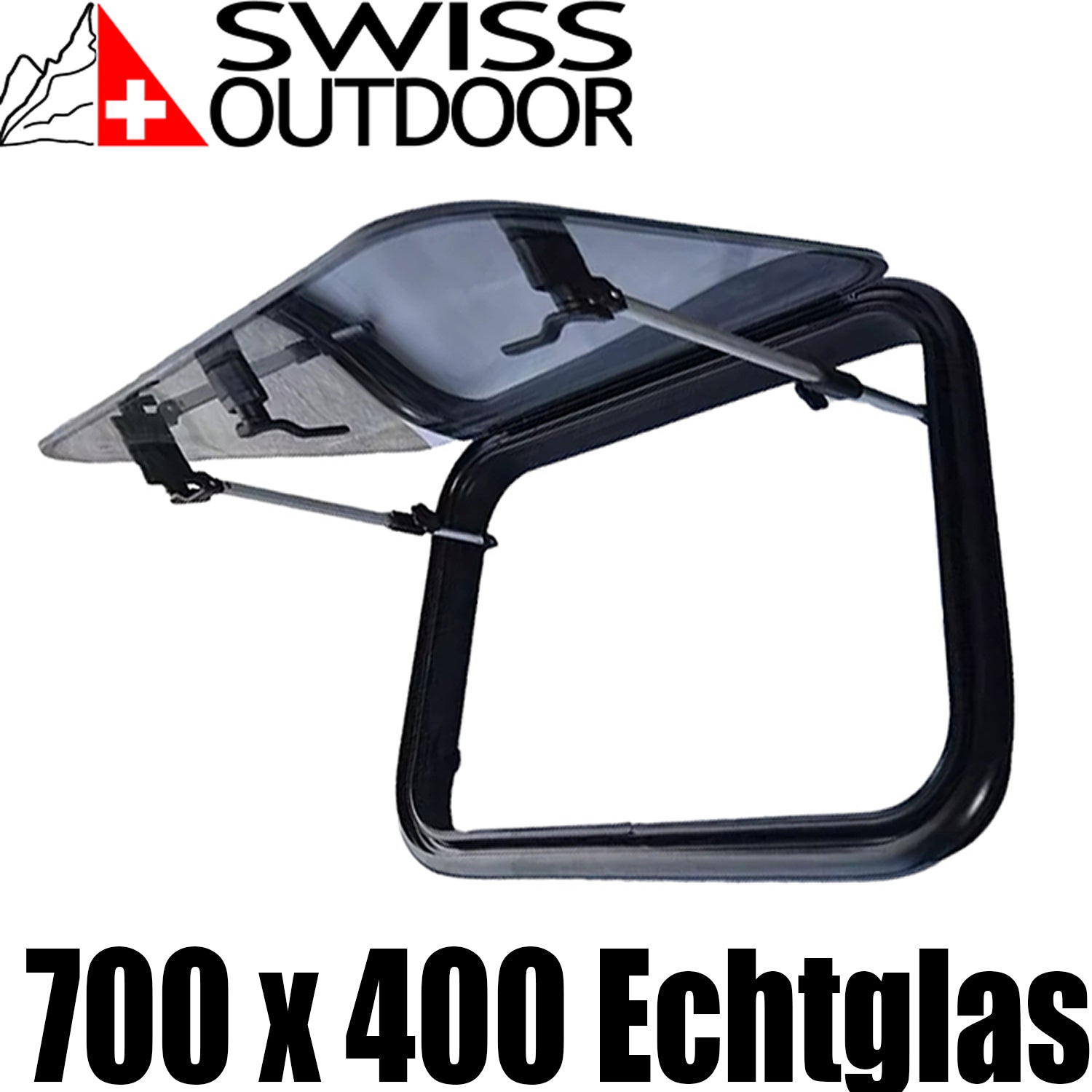 SWISS OUTDOOR S.O. Ausstellfenster Echtglas 700x400 Rund Innenrahmen weiß