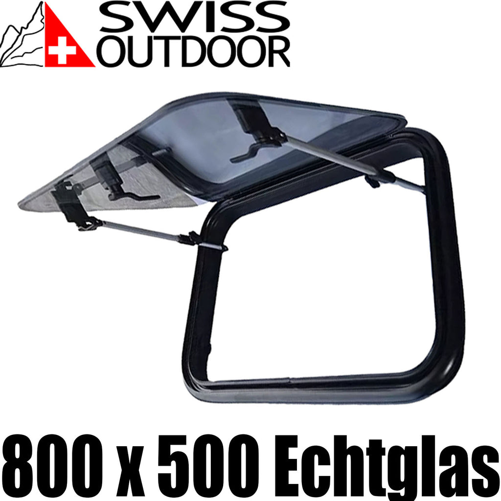 SWISS OUTDOOR S.O. Ausstellfenster Echtglas 800x500 Rund Innenrahmen weiß