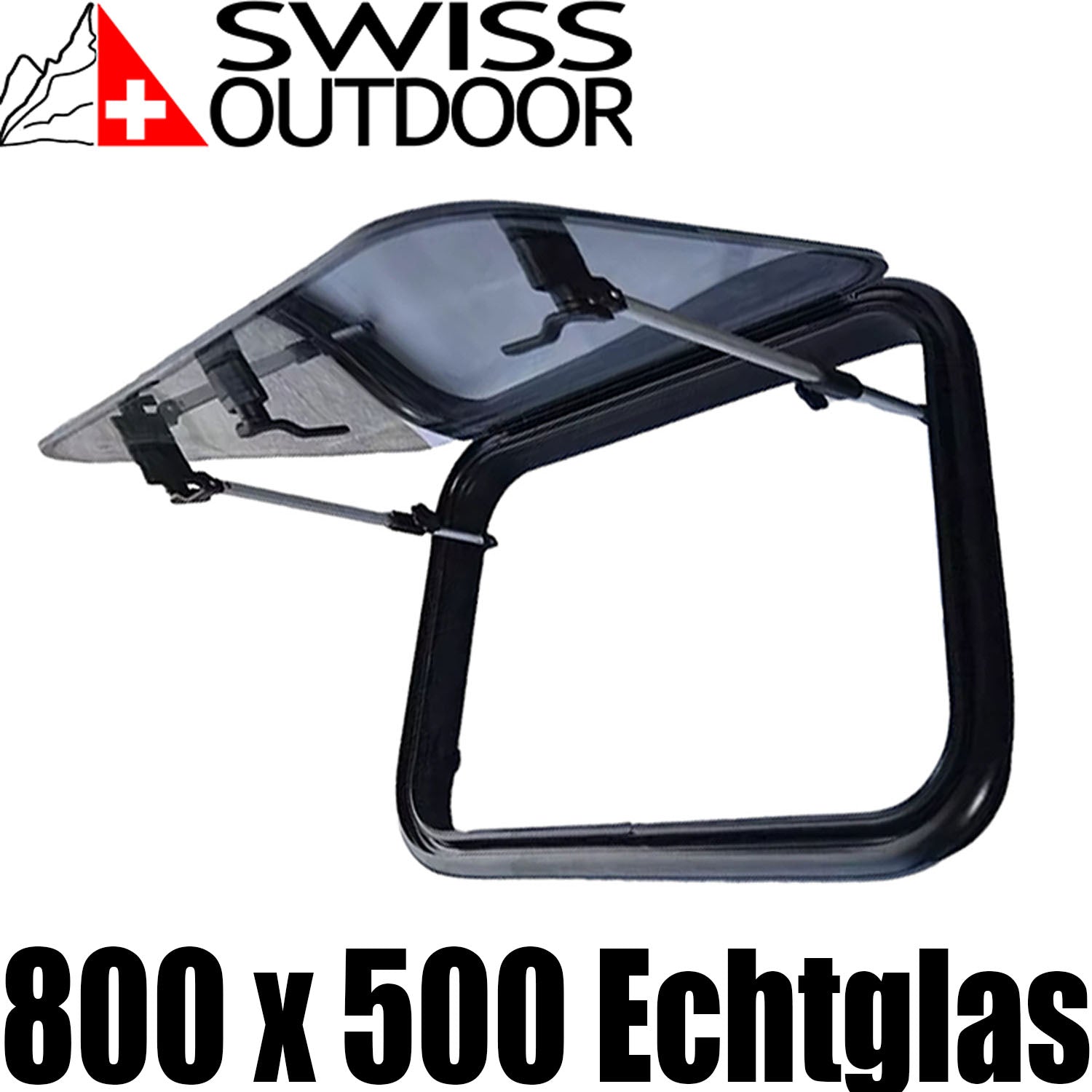 SWISS OUTDOOR S.O. Ausstellfenster Echtglas 800x500 Rund Innenrahmen weiß