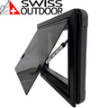 SWISS OUTDOOR S.O. Ausstellfenster Echtglas 700x400 Eckig Innenrahmen schwarz