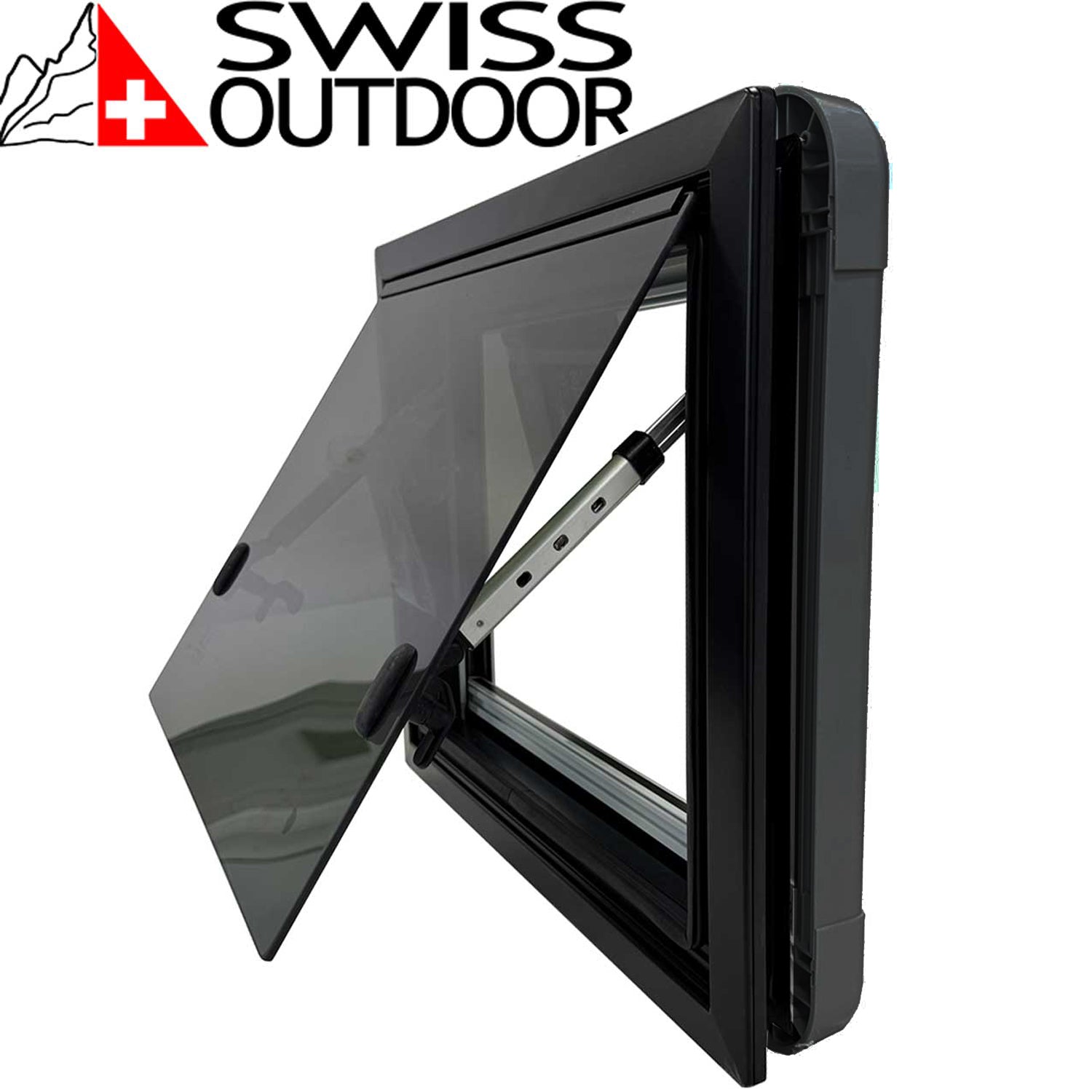 SWISS OUTDOOR S.O. Ausstellfenster Echtglas 800x500 Eckig Innenrahmen schwarz