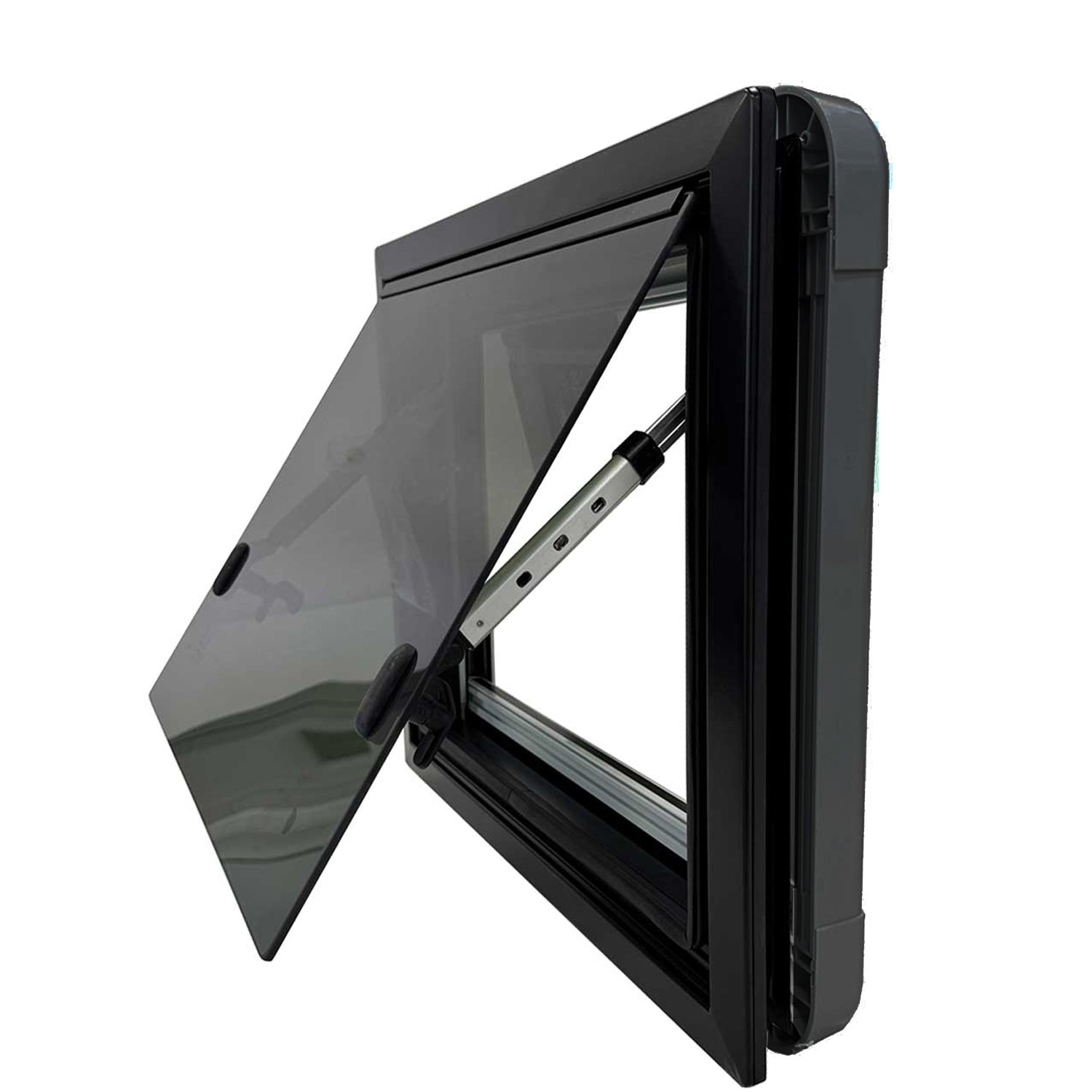 SWISS OUTDOOR S.O. Ausstellfenster Echtglas 700x400 Eckig Innenrahmen schwarz