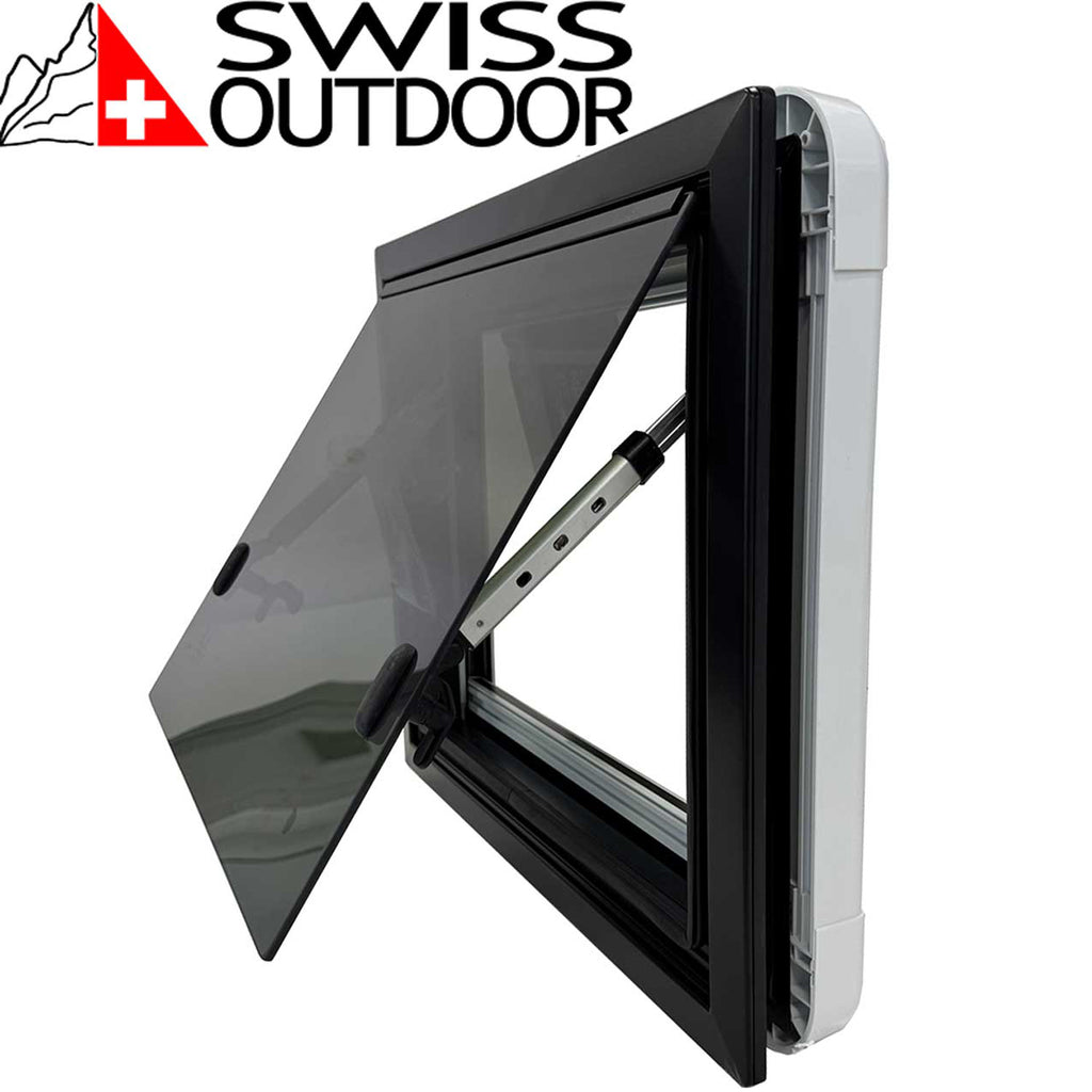 SWISS OUTDOOR S.O. Ausstellfenster Echtglas 800x500 Rund Innenrahmen weiß