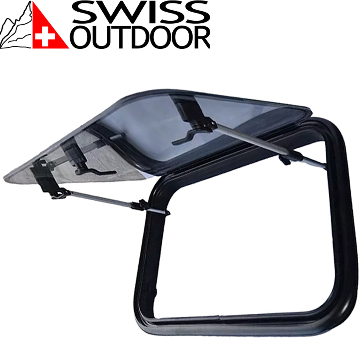 SWISS OUTDOOR S.O. Ausstellfenster Echtglas 1200x500 Rund Innenrahmen schwarz