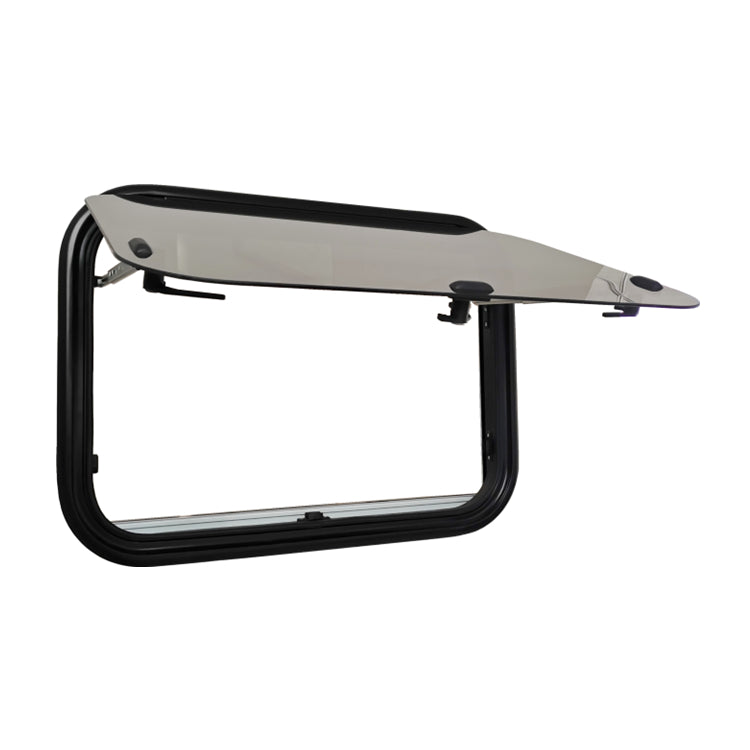 SWISS OUTDOOR S.O. Ausstellfenster Echtglas 800x500 Rund Innenrahmen schwarz