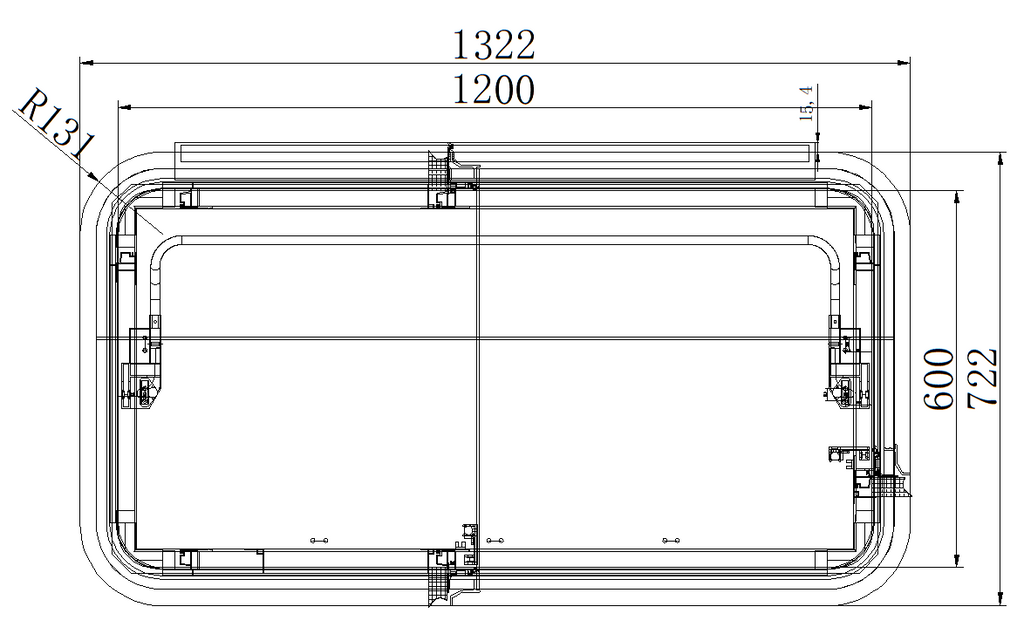 SWISS OUTDOOR S.O. Dachfenster XXL Echtglas 1200x600 Rund Innenrahmen weiß