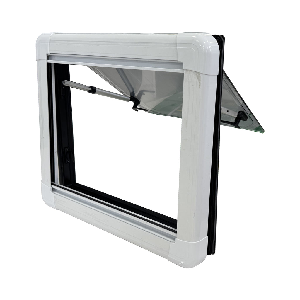 SWISS OUTDOOR S.O. Ausstellfenster Echtglas 800x500 Rund Innenrahmen weiß