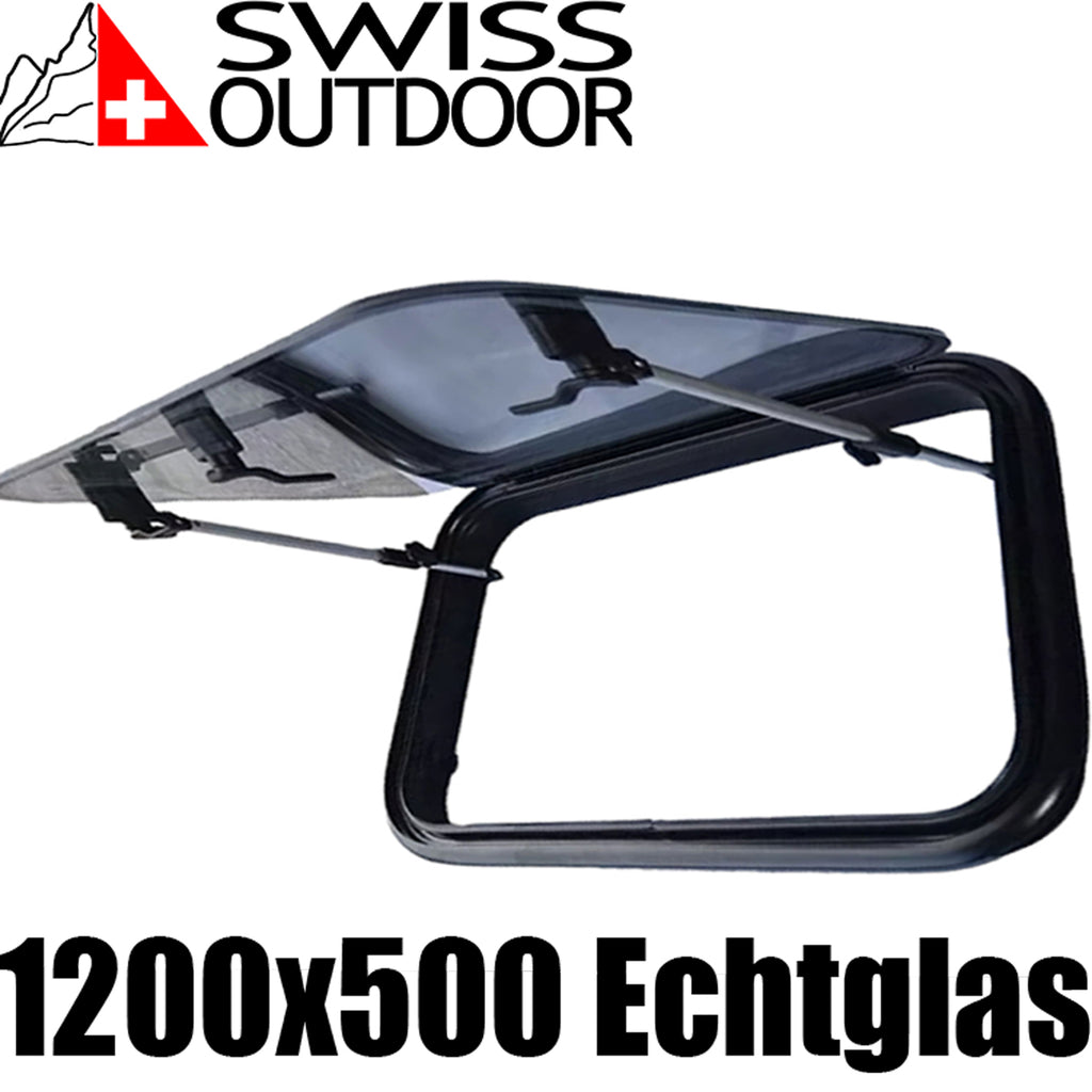 SWISS OUTDOOR S.O. Ausstellfenster Echtglas 1200x500 Rund Innenrahmen weiß