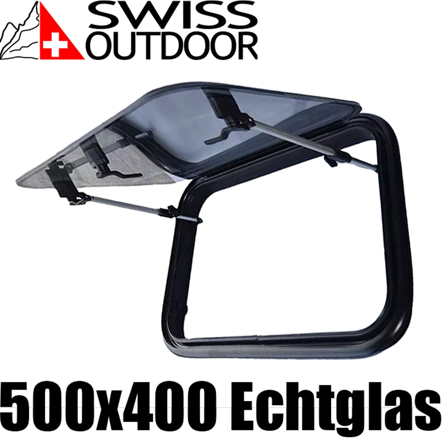 SWISS OUTDOOR S.O. Ausstellfenster Echtglas 500x400 Rund Innenrahmen weiß