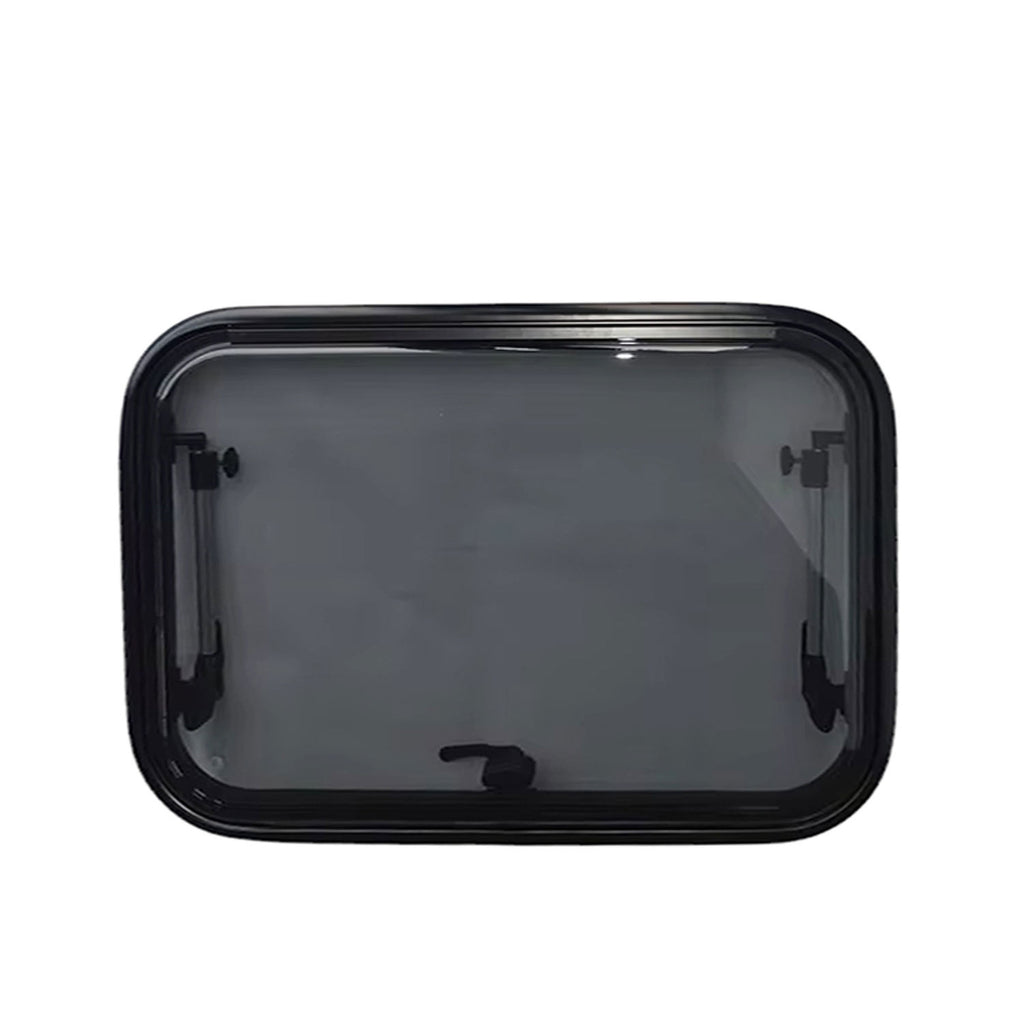 SWISS OUTDOOR S.O. Ausstellfenster Echtglas 500x400 Rund Innenrahmen schwarz