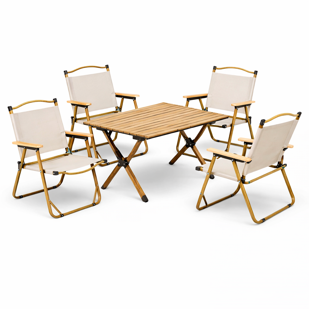 SWISS OUTDOOR Camping Tisch mit 4 Stühlen Set – 120x60 cm Klapptisch + 4 faltbare Campingstühle Outdoor Möbel