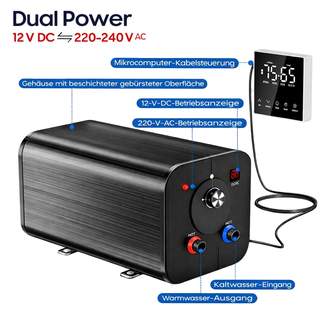 SWISS OUTDOOR S.O. 12V 230V HYBRID Camper Warmwasserboiler 10 Liter 300W / 600W Wohnwagen Boiler mit Bedienelement
