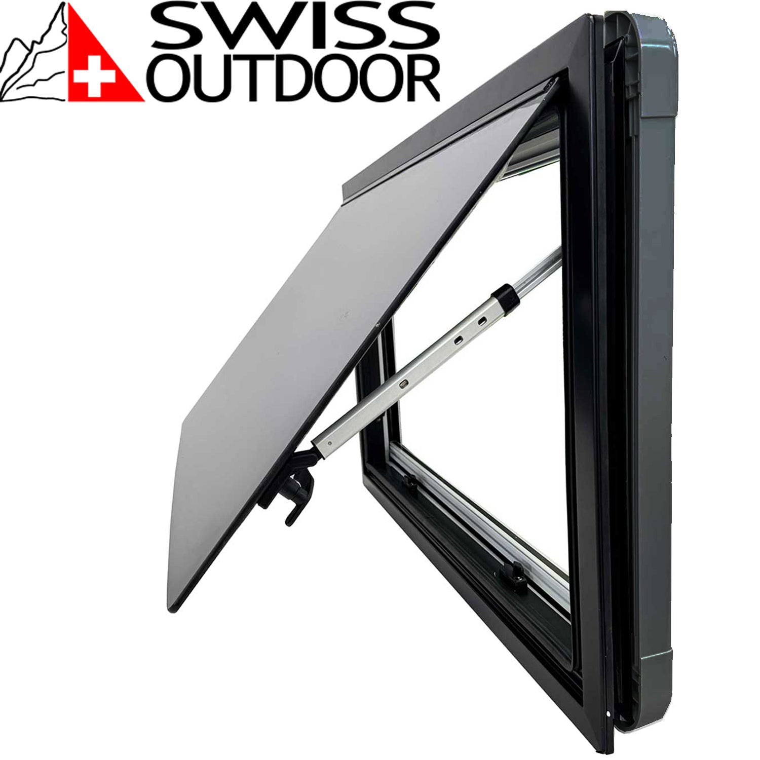 SWISS OUTDOOR S.O. Ausstellfenster ULTRAFLAT Doppel Acryl 900x500 Eckig Innenrahmen schwarz