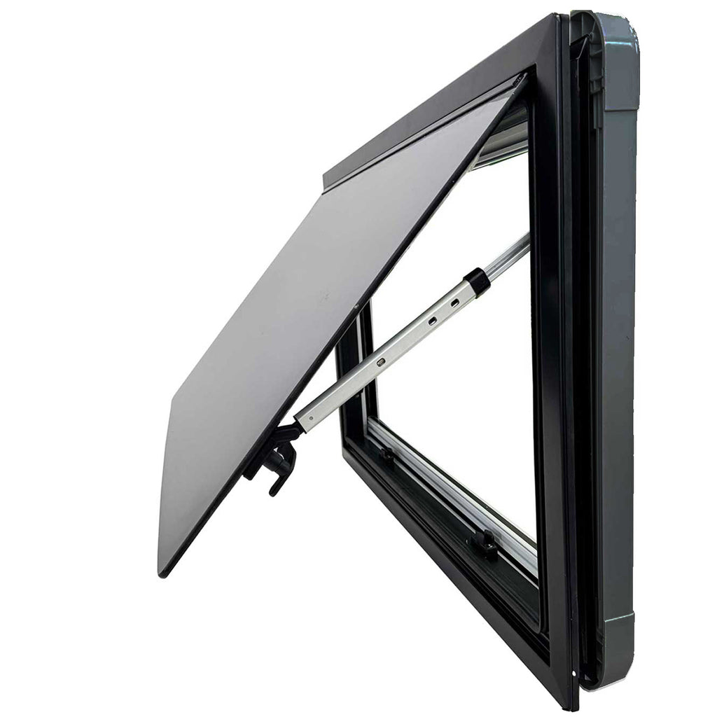 SWISS OUTDOOR S.O. Ausstellfenster ULTRAFLAT Doppel Acryl 500x400 Eckig Innenrahmen schwarz