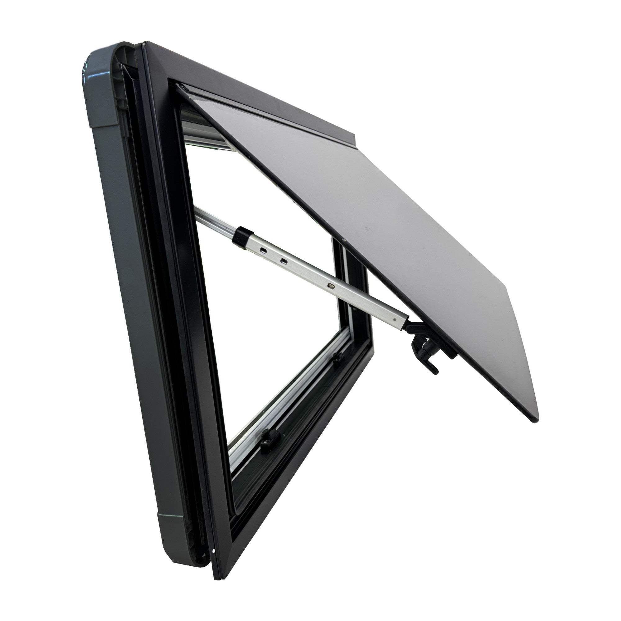 SWISS OUTDOOR S.O. Ausstellfenster ULTRAFLAT Doppel Acryl 800x500 Eckig Innenrahmen schwarz
