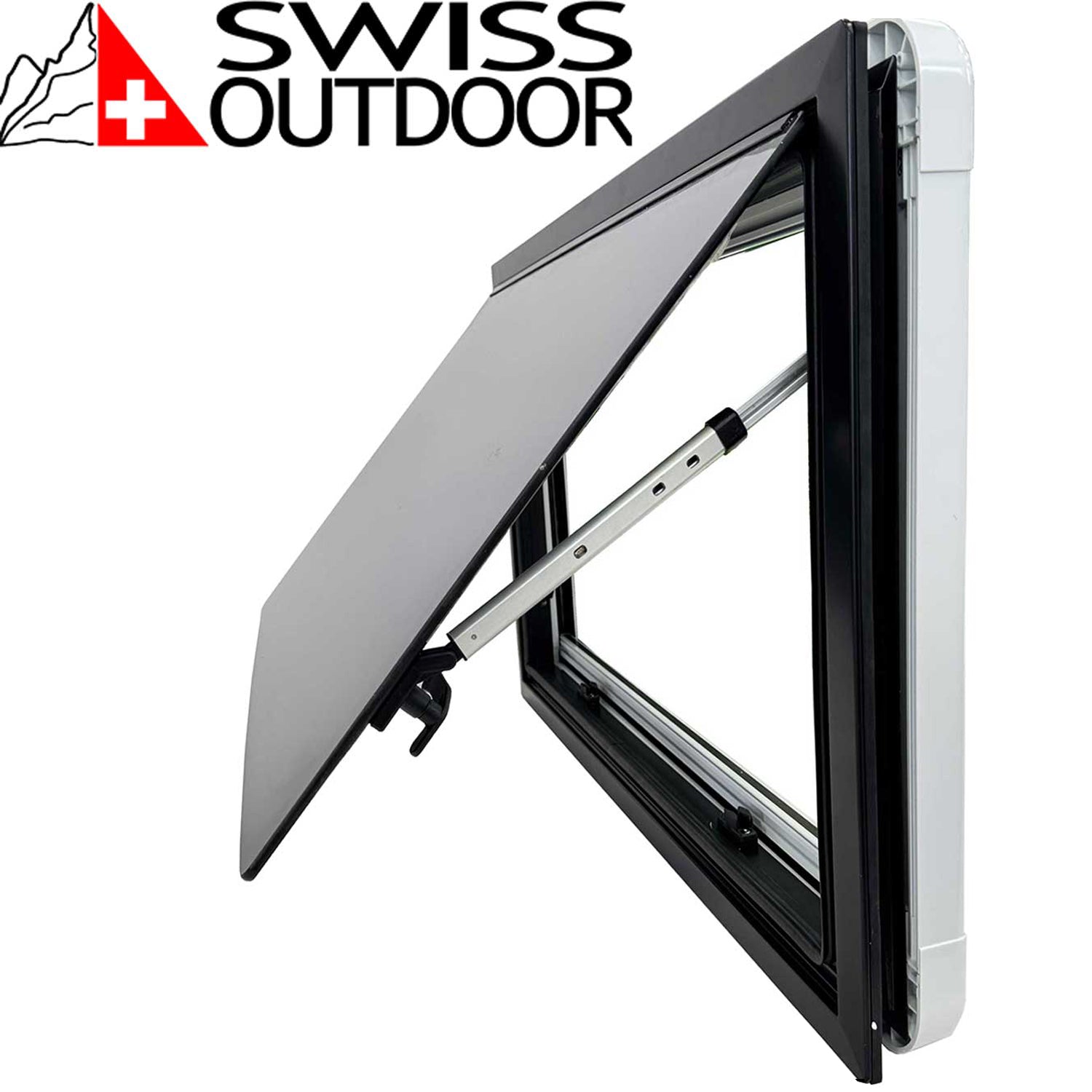 SWISS OUTDOOR S.O. Ausstellfenster ULTRAFLAT Doppel Acryl 800x500 Eckig Innenrahmen weiß