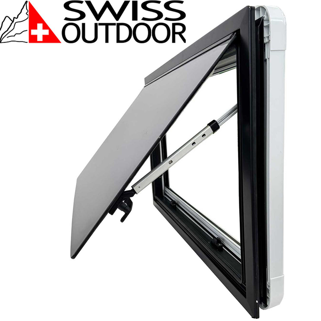 SWISS OUTDOOR S.O. Ausstellfenster Echtglas 700x500 Eckig Innenrahmen weiß