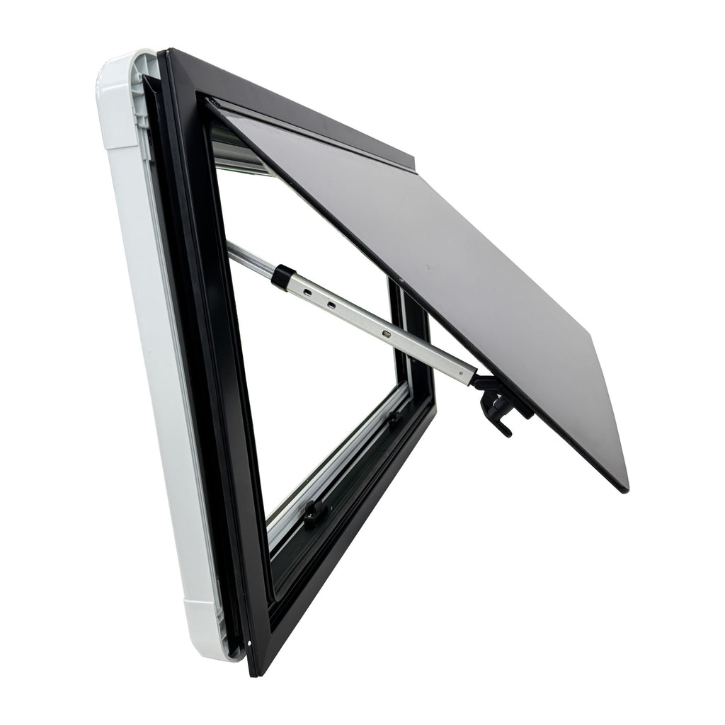 SWISS OUTDOOR S.O. Ausstellfenster ULTRAFLAT Doppel Acryl 900x500 Eckig Innenrahmen weiß