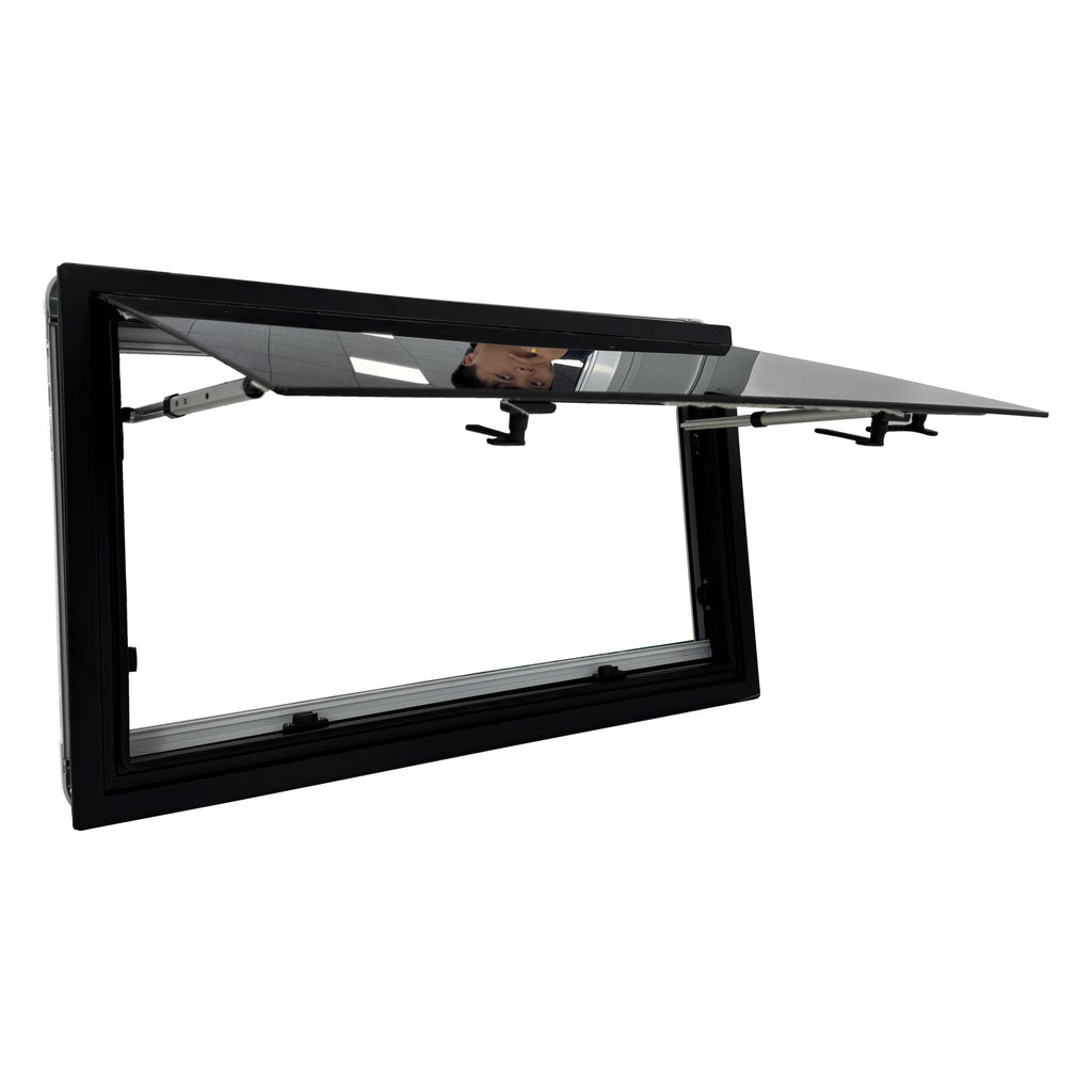 SWISS OUTDOOR S.O. Ausstellfenster Echtglas 800x500 Eckig Innenrahmen weiß