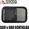 SWISS OUTDOOR S.O. Schiebefenster Echtglas 500x400 Rund Innenrahmen weiß
