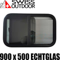 SWISS OUTDOOR S.O. Schiebefenster Echtglas 900x500 Rund Innenrahmen weiß