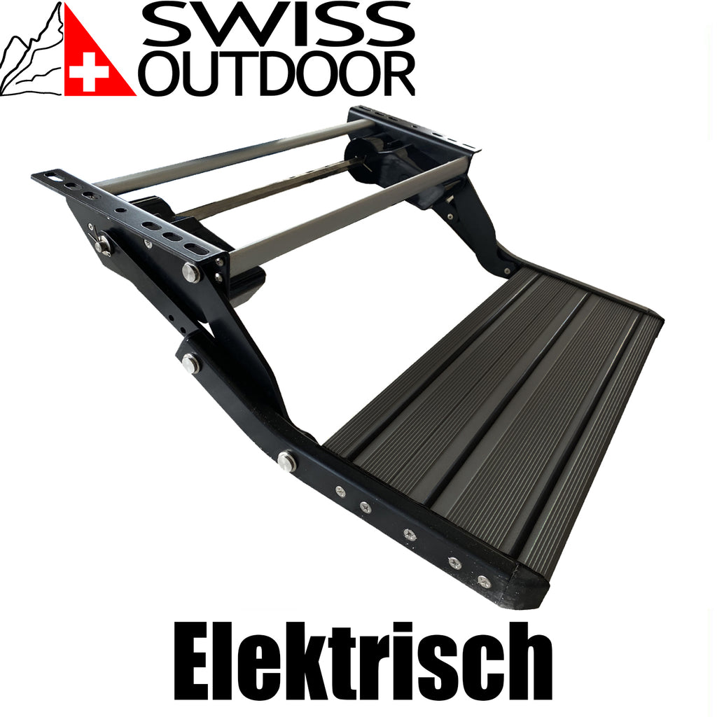 SWISS OUTDOOR S.O. Camper Trittstufe ELEKTRISCH Aluminium Universell 600x210 BLACK-EDITION