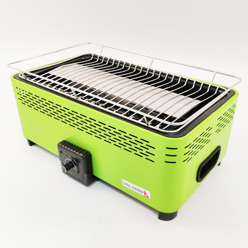SWISS OUTDOOR S.O. MONTREUX-400 Rauchfreier Tisch-Grill BBQ mit Lüfter in Grün
