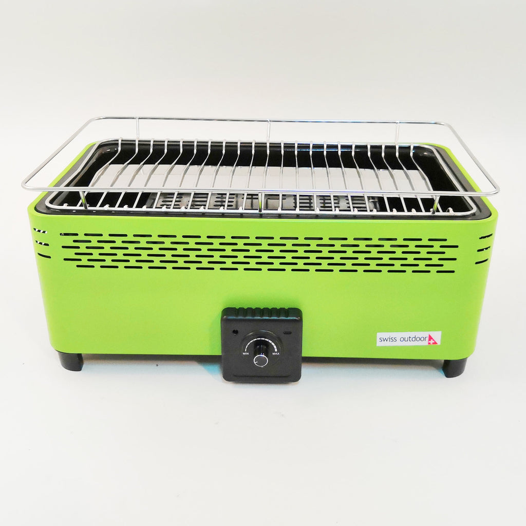 SWISS OUTDOOR S.O. MONTREUX-400 Rauchfreier Tisch-Grill BBQ mit Lüfter in Grün